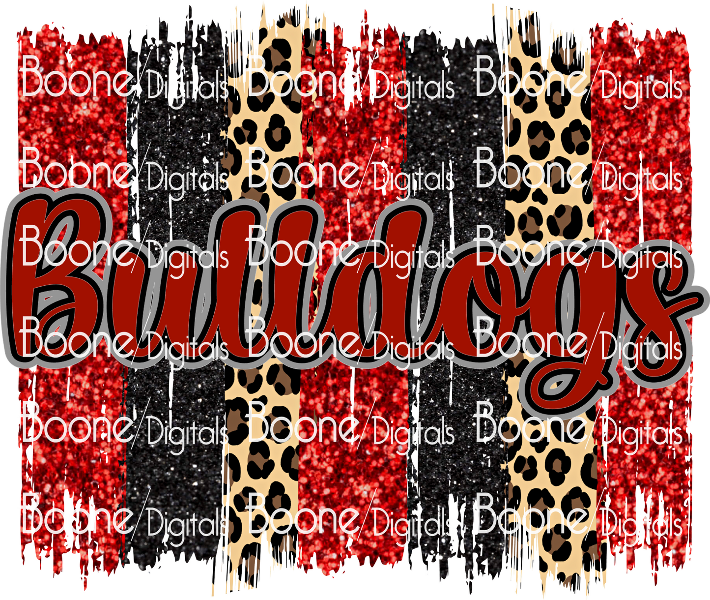 Red bulldogs glitter leopard brush DTF transfer